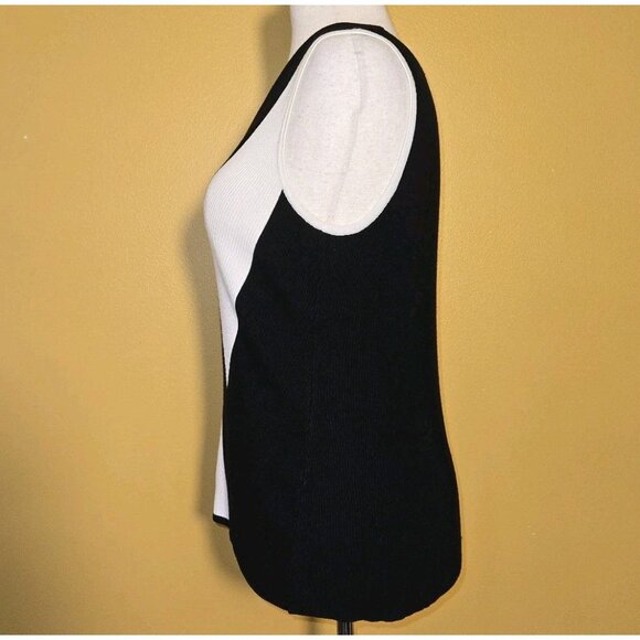 INC International Concepts Colorblock Sweater Vest Black White V Neck Knit Top L - Picture 3 of 9